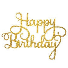 Gold Happy Birthday Cake Topper 5x5.25