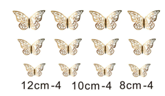 3D Gold Butterflies - 12 Butterflies (Lace Pattern)