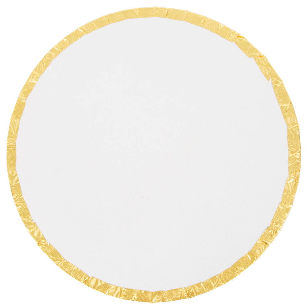 image of the back of a gold 16 inch cake board. the back of the board is a brown cardboard