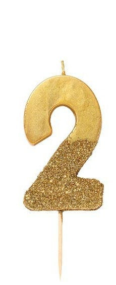 Gold Glitter Number Candle - Number 2