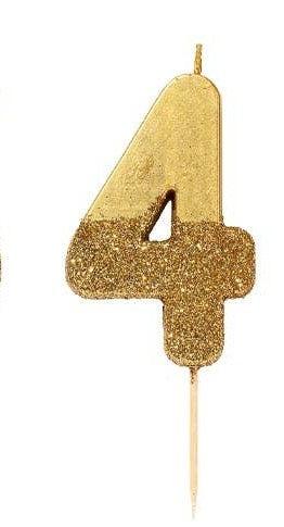 Gold Glitter Number Candle - Number 4