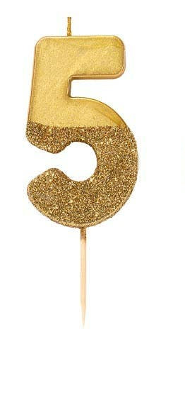 Gold Glitter Number Candle - Number 5