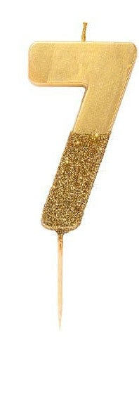 Gold Glitter Number Candle - Number 7