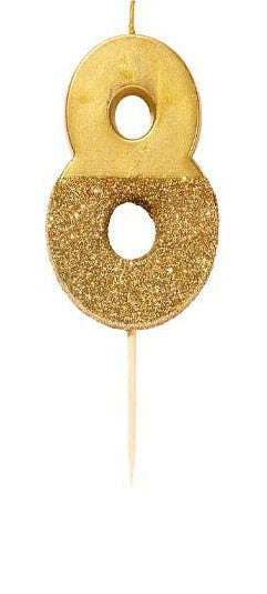 Gold Glitter Number Candle - Number 8