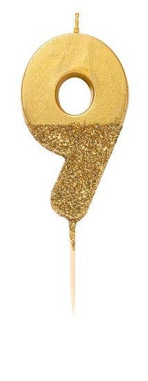Gold Glitter Number Candle - Number 9