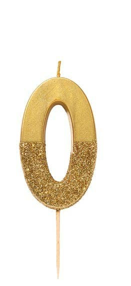 Gold Glitter Number Candle - Number 0