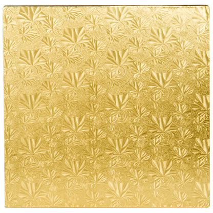 image of 14 inch square gold cake drum that is 1/2 inch thick