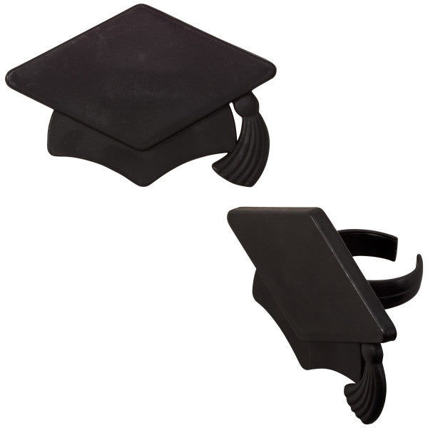 Black Graduation Hat Cupcake Rings - 12 Rings