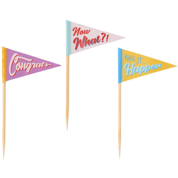 Assorted Graduation Pennants - 12 Cupcake Picks