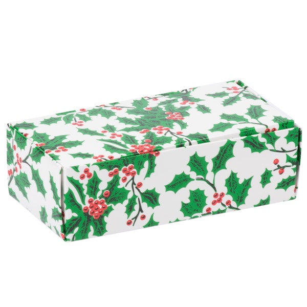 White Candy Box with Holly Pattern, Half LB (.5), 1 Piece Folding Box