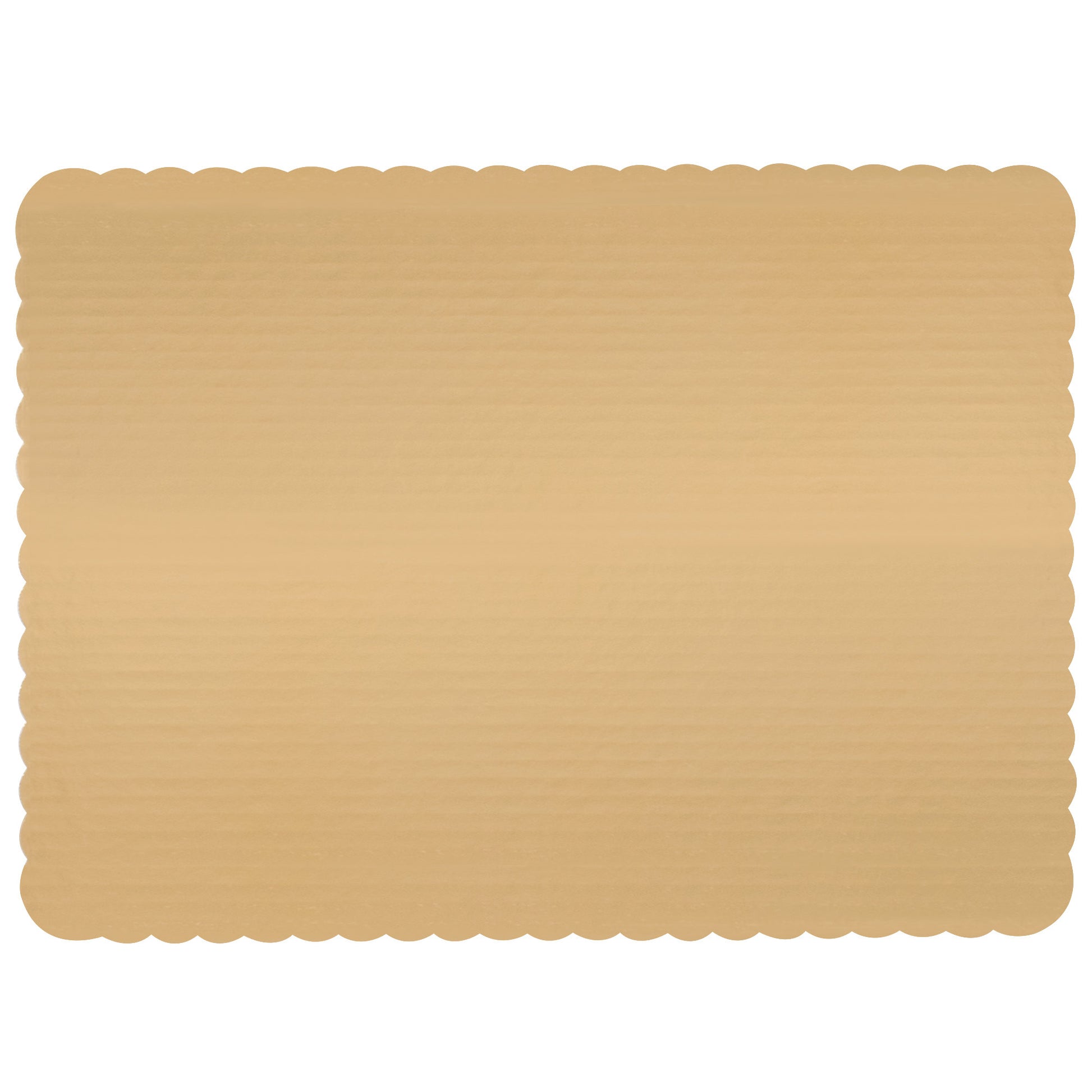 image shows a gold half sheet cake board with scalloped edges