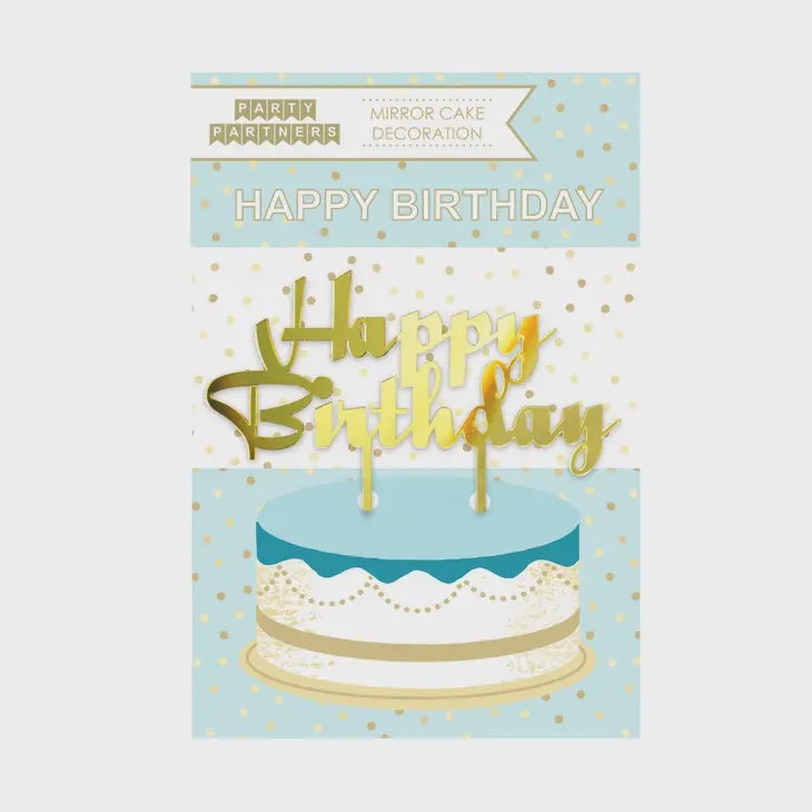 Happy Birthday Cake Topper, Gold Acrylic Mirror