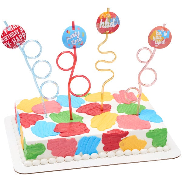 Happy Birthday Straws Cake Topper Set