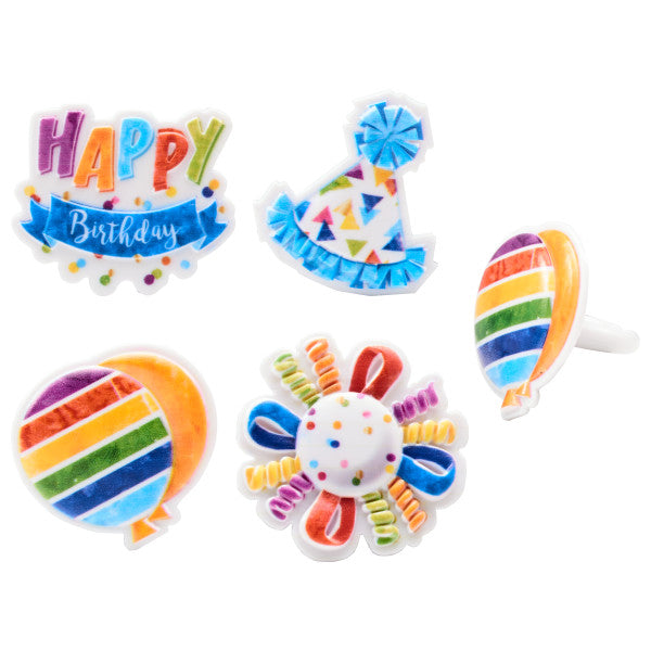 Happy Birthday Cupcake Rings - 12 Cupcake Rings
