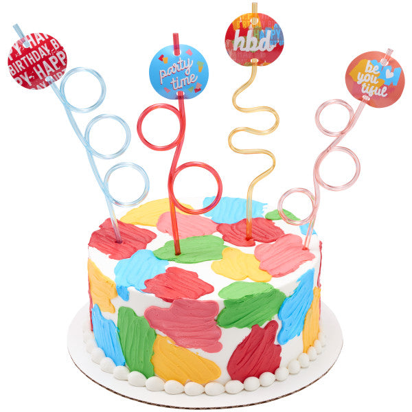 Happy Birthday Straws Cake Topper Set