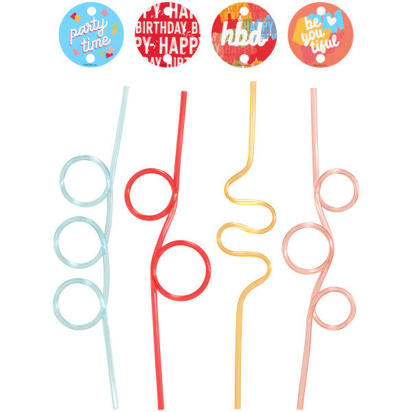 Happy Birthday Straws Cake Topper Set