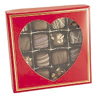 Red Candy Box with Heart Cutout and Gold Border, Half (.5) LB, 2 Piece Box with Separate Top and Bottom
