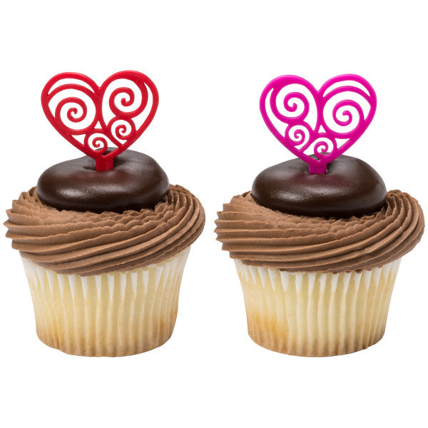 Scroll Heart Cupcake Picks, 12 Cupcake Picks
