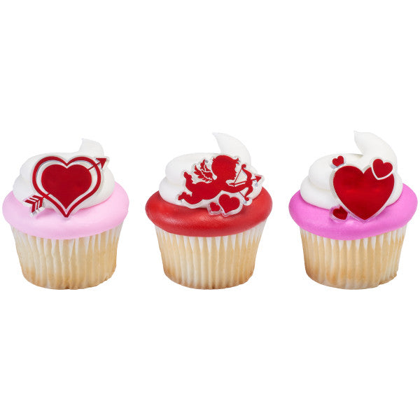 Cupid and Hearts Cupcake Rings, 12 Cupcake Rings