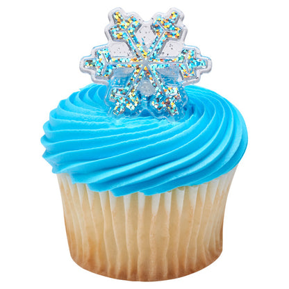 Hologram Snowflake Cupcake Rings- 12 Rings