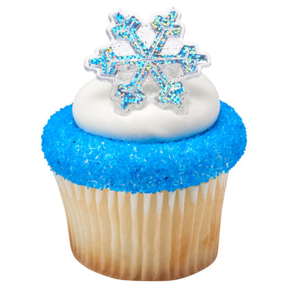 Hologram Snowflake Cupcake Rings- 12 Rings