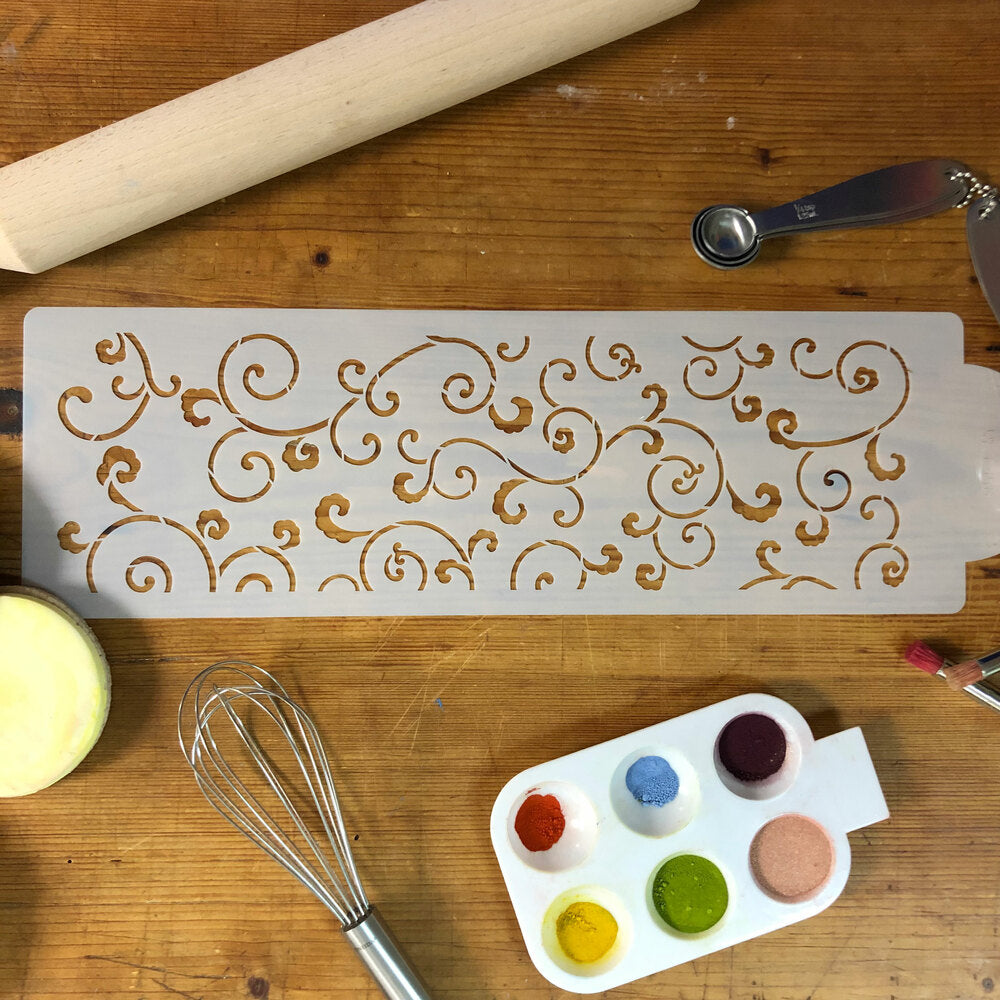 Leafy Scroll Cake Side Stencil