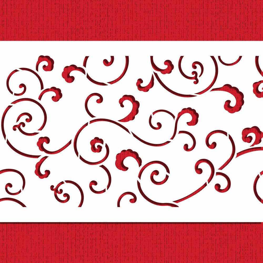 Leafy Scroll Cake Side Stencil
