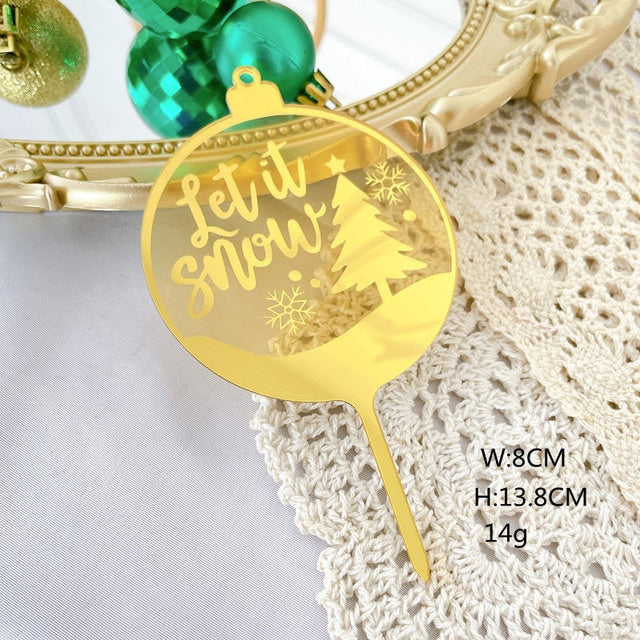 Let it Snow Round Gold Acrylic Topper