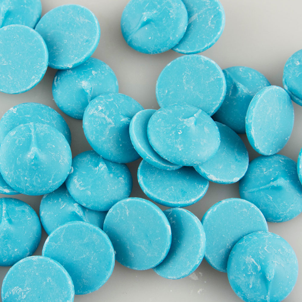 image of merckens light blue candy melts in wafer form