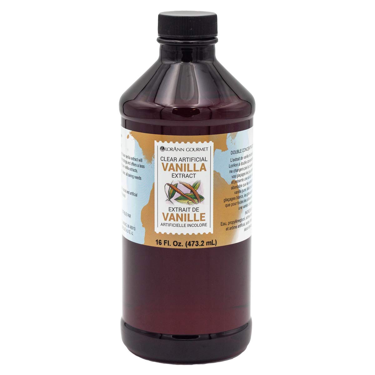 image of 16 oz bottle of clear vanilla extract