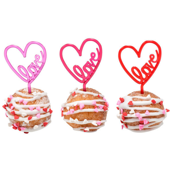 Neon Love Heart Assortment - 12 Cupcake Picks
