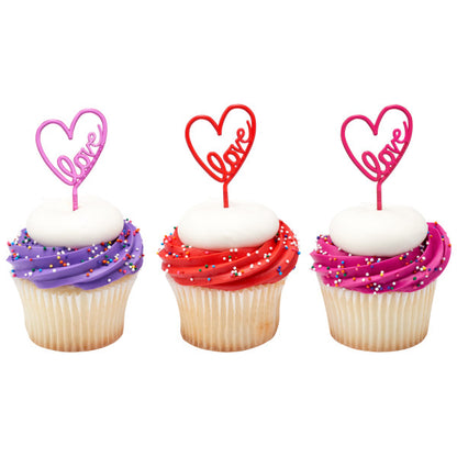 Neon Love Heart Assortment - 12 Cupcake Picks