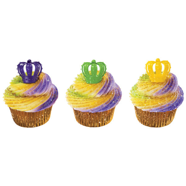 Mardi Gras 3D Crowns Cupcake Rings, 12 Cupcake Rings
