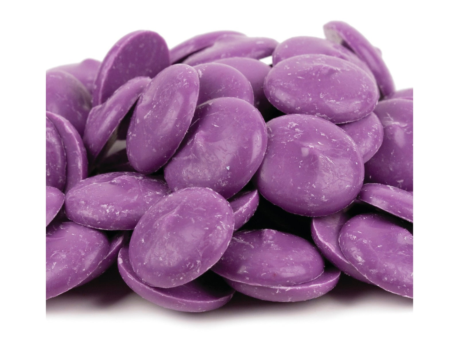 image of merckens orchid or purple chocolate candy melts in wafer form