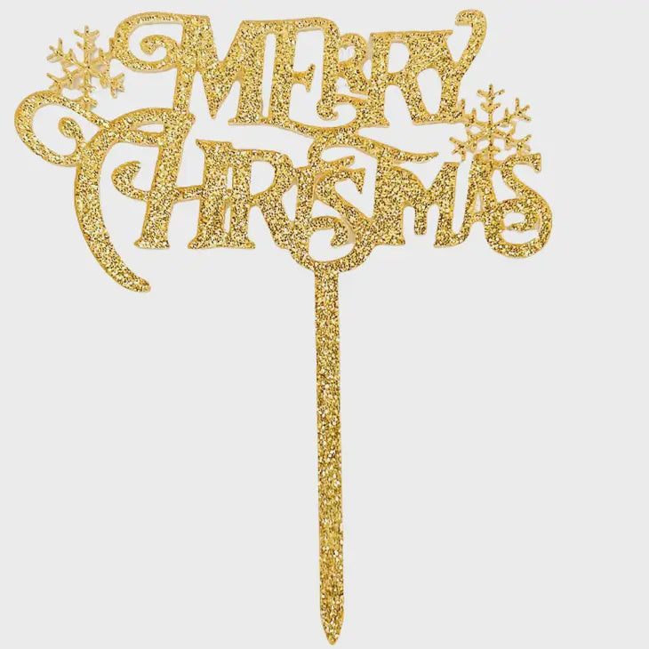 Merry Christmas with Snowflakes Gold Acrylic Cake Topper