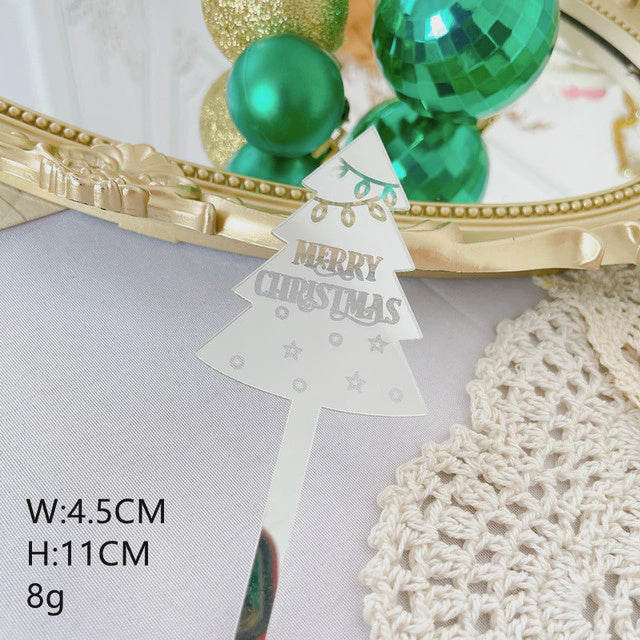 Merry Christmas Tree Silver Acrylic Topper