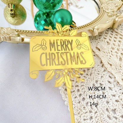 Merry Christmas with Holly Gold Acrylic Topper