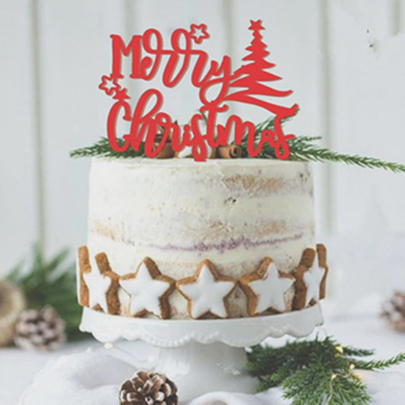 Merry Christmas with Tree Red Acylic Cake Topper