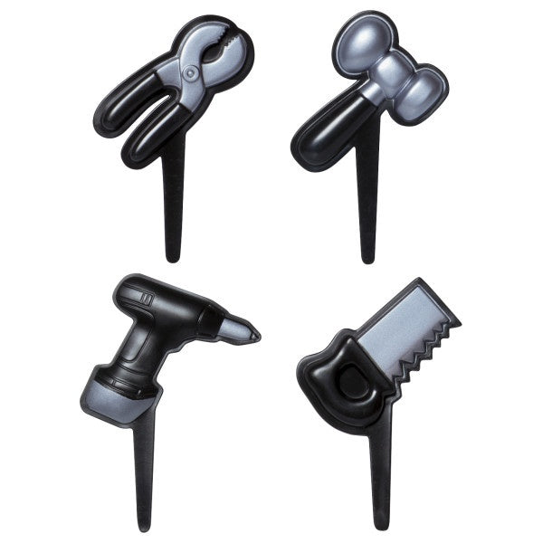 Black and Silver Tool Shaped Cupcake Picks - 12 Picks