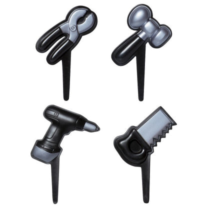 Black and Silver Tool Shaped Cupcake Picks - 12 Picks