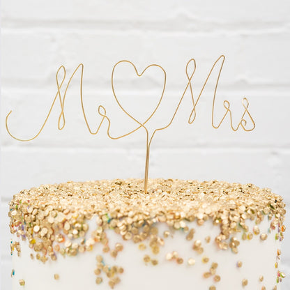 Mr & Mrs Gold Wire Cake Topper