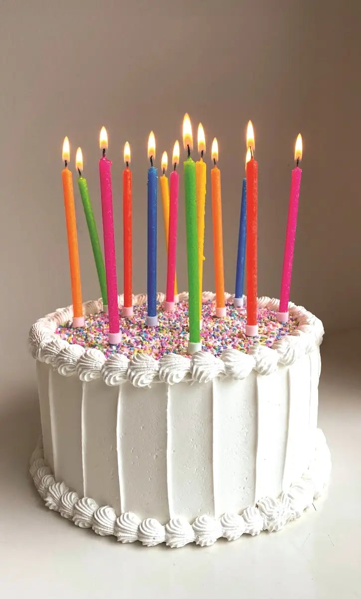Tall Neon Rainbow Gradiant Glitter Candles with Candle Holders
