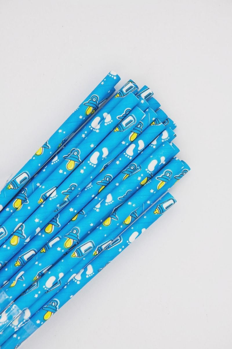 Blue Baby Shower Cake Pop Straws - 25 Straws