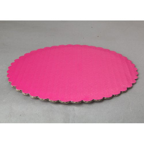 10 Inch Round, Pink Cake Board with Scalloped Edges