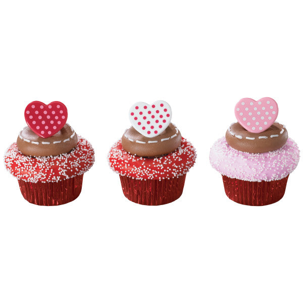 Polka Dot Heart Cupcake Rings - 12 Cupcake Rings