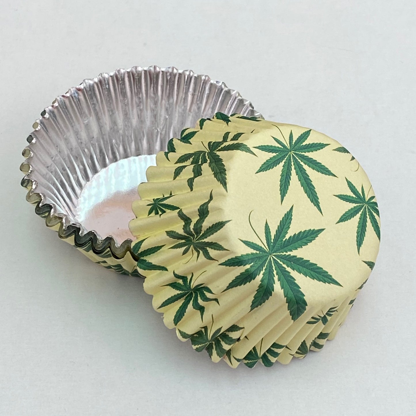 Marijuana Leaf Foil Baking Cups (Cream) - 50ish Cupcake Liners