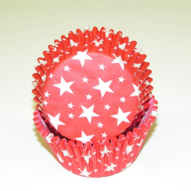 Red with White Stars, Standard Size Bake Cups - 50ish Cupcake Liners
