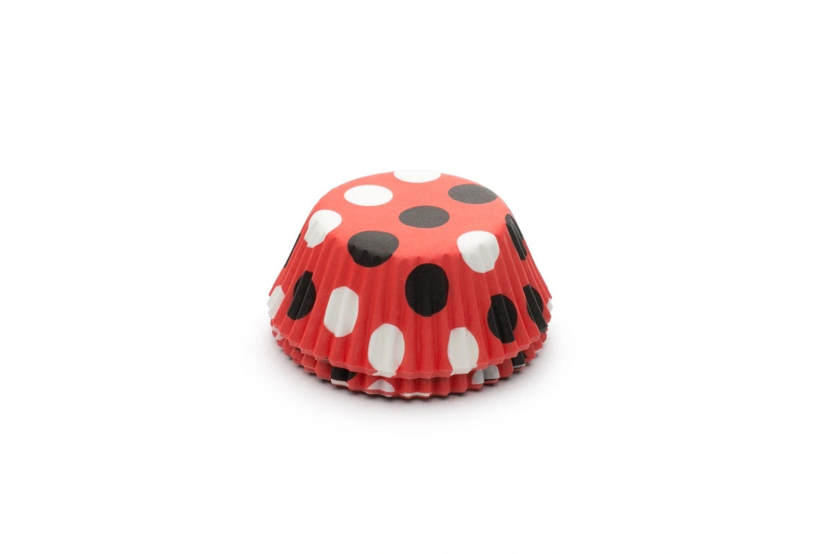 Red Cupcake Liners with Black and White Polka Dots - 50 Cupcake Liners