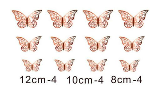 3D Rose Gold Butterflies - 12 Butterflies (Cracked Pattern)