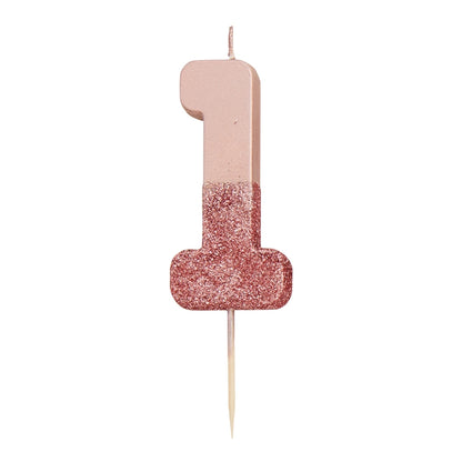 Rose Gold Number 1 Candle with Rose Gold Glitter